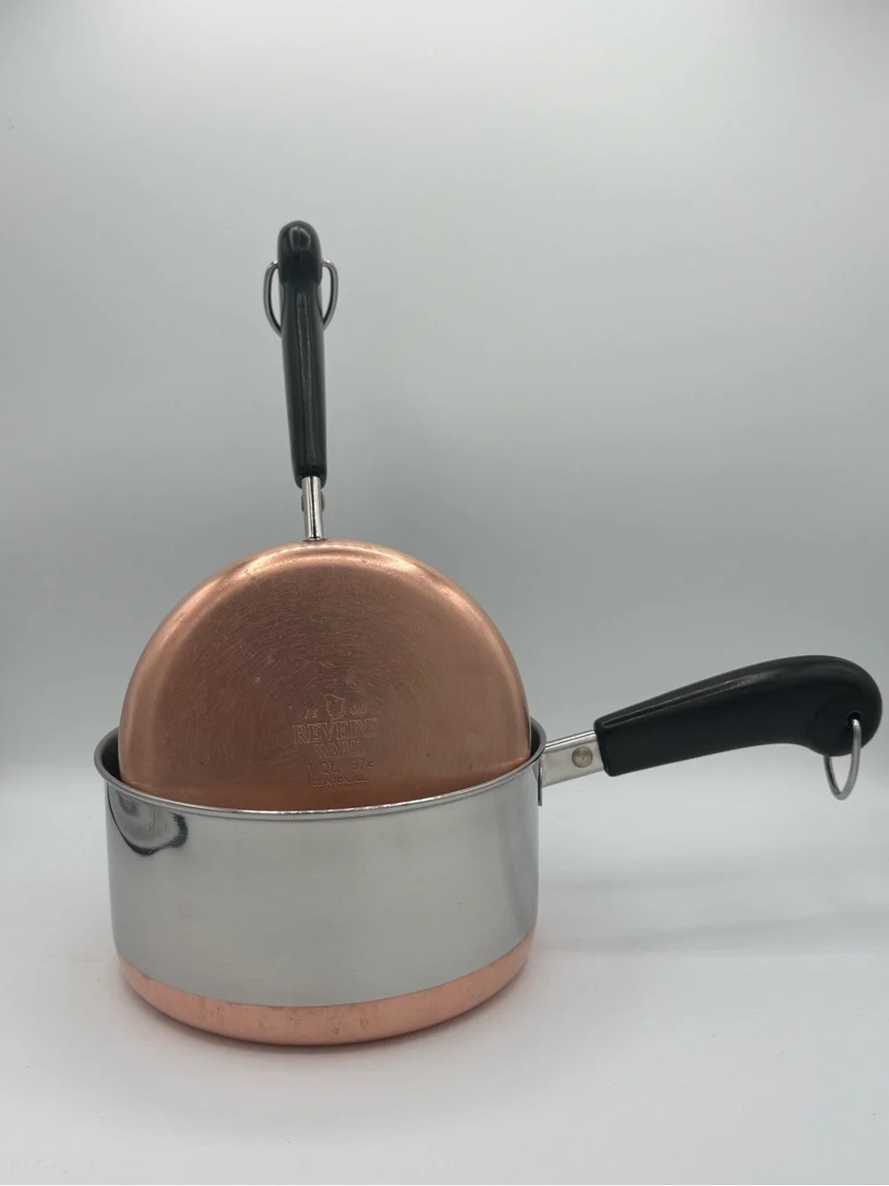 Vintage Revere Ware Copper Bottom Saucepan Set 1 & 1.5 Qt w/Lids USA